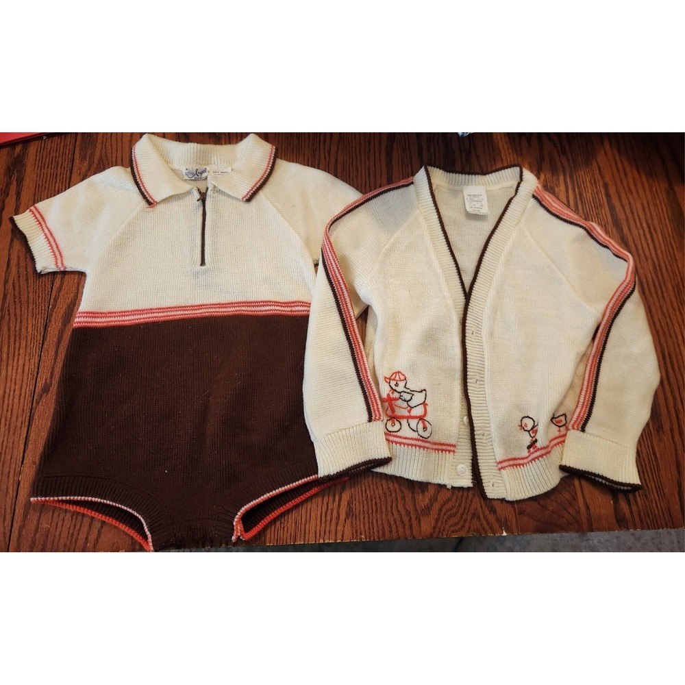 Vintage A Little Angel‎ Set Size 18 Month Romper And Sweater Embroidered Ducks
